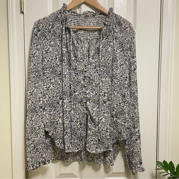 Free People Lela Flowy Breezy Boho Shirt Peasant Style Floral L - Picture 3 of 10